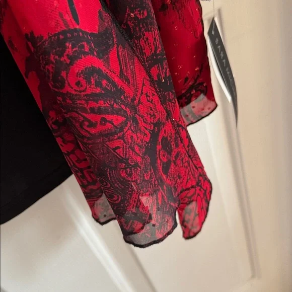 Sara Michelle NWT Red & Black 3X Plus Sheer Chiffon Overlay Top Sparkle - Picture 5 of 9